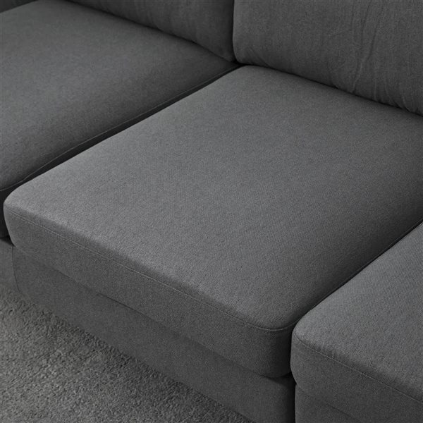 HOMCOM Cushioned Linen Sectional Sofa with Lounge Chair - Dark Grey