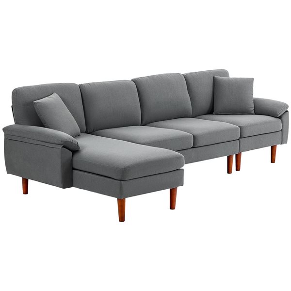 HOMCOM Cushioned Linen Sectional Sofa with Lounge Chair - Dark Grey