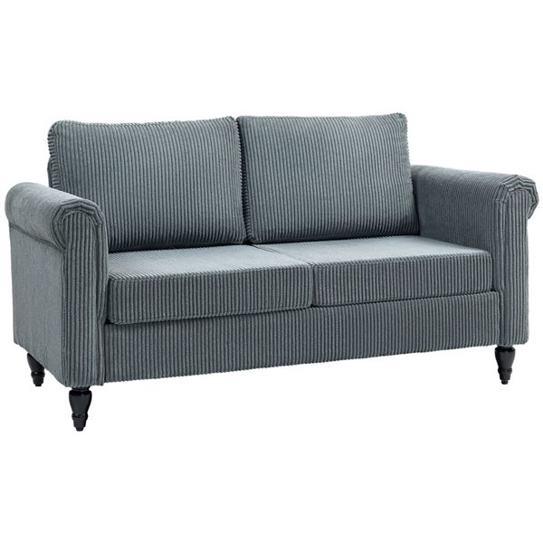 HOMCOM Loveseat w/ Curved Armrests and Corduroy Padded Seat - Grey