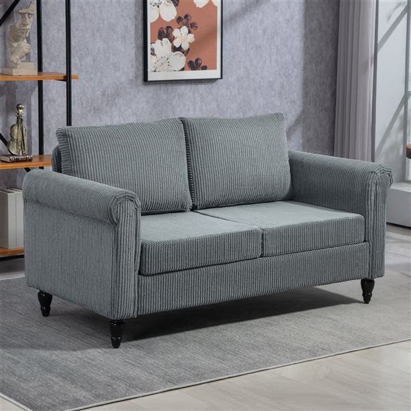 HOMCOM Loveseat w/ Curved Armrests and Corduroy Padded Seat - Grey