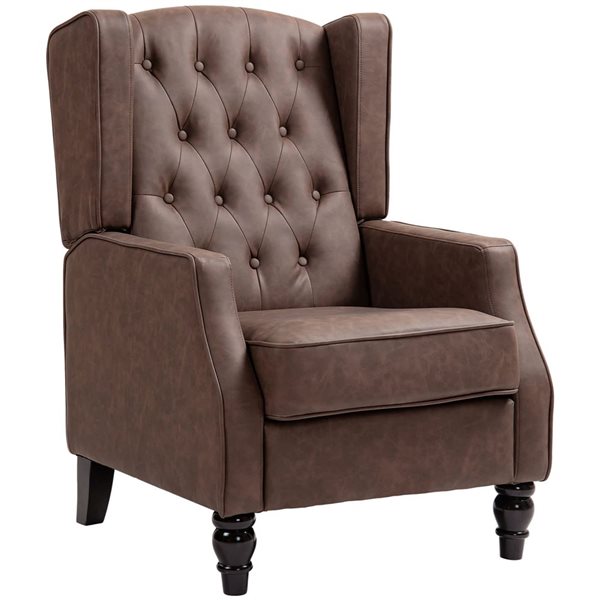 HOMCOM Button Tufted Faux Leather Accent Armchair - Brown