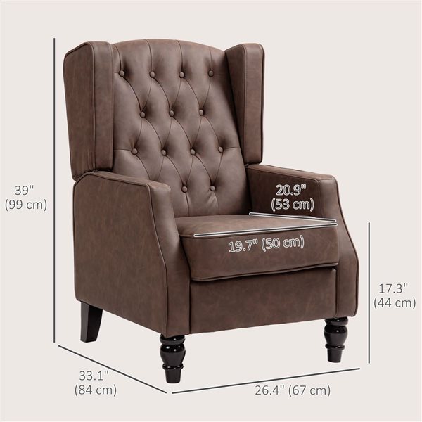 HOMCOM Button Tufted Faux Leather Accent Armchair - Brown