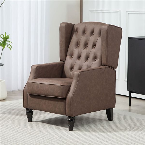 HOMCOM Button Tufted Faux Leather Accent Armchair - Brown