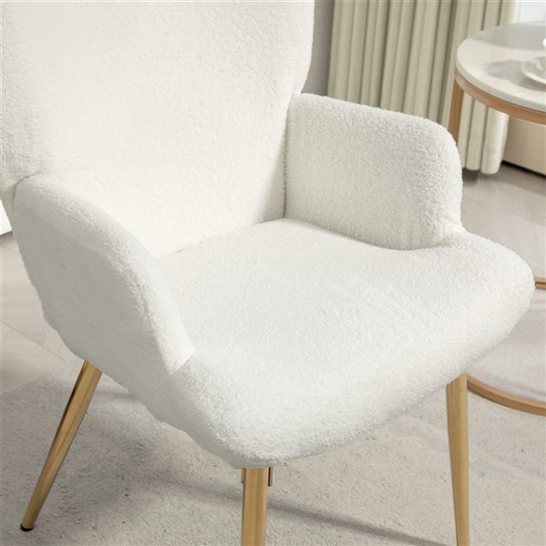 HOMCOM Wingback Polyester Accent Armchair with Metal Legs - White