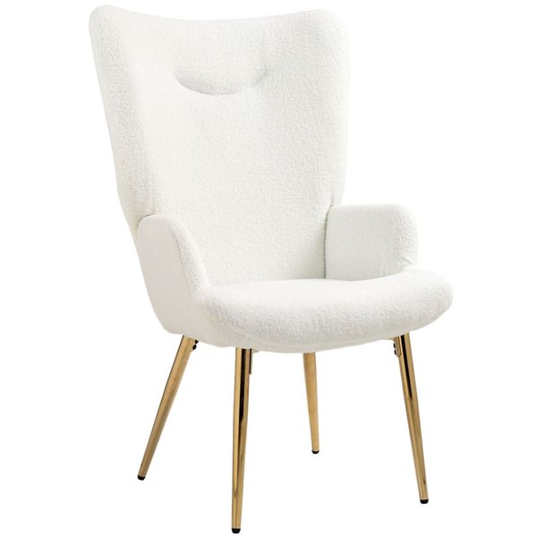 HOMCOM Wingback Polyester Accent Armchair with Metal Legs - White