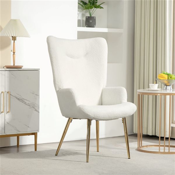 HOMCOM Wingback Polyester Accent Armchair with Metal Legs - White
