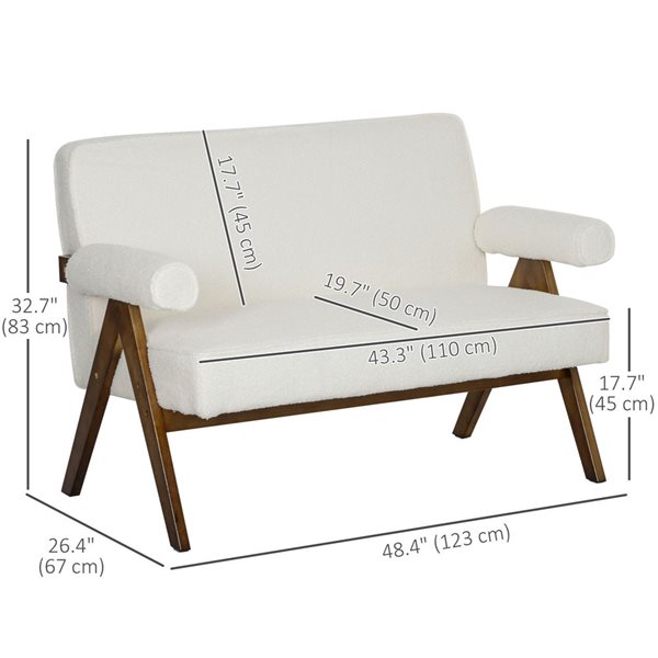 HOMCOM 2-Seater Sofa Couch with Boucle Polyester Fabric Upholstery - Cream