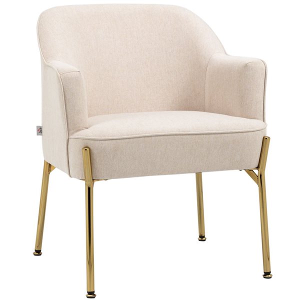 HOMCOM Linen Fabric Accent Armchair with Gold Metal Legs - Cream White