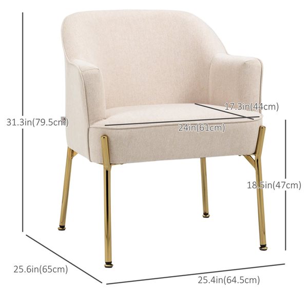 HOMCOM Linen Fabric Accent Armchair with Gold Metal Legs - Cream White