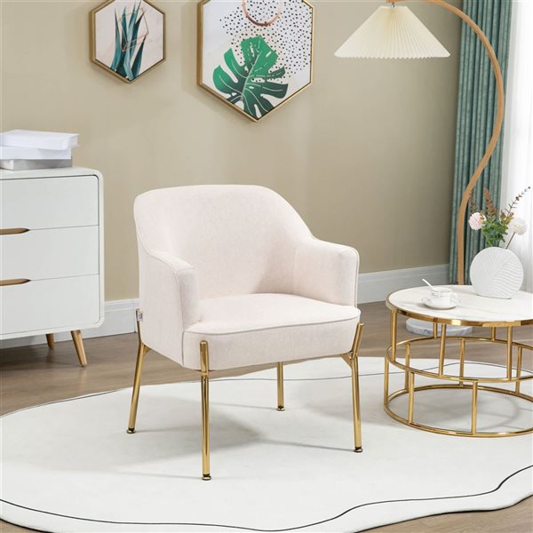 HOMCOM Linen Fabric Accent Armchair with Gold Metal Legs - Cream White