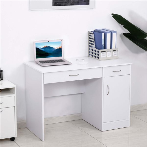 HOMCOM Computer Desk with Storage Drawers Writing Table for Home Office - White