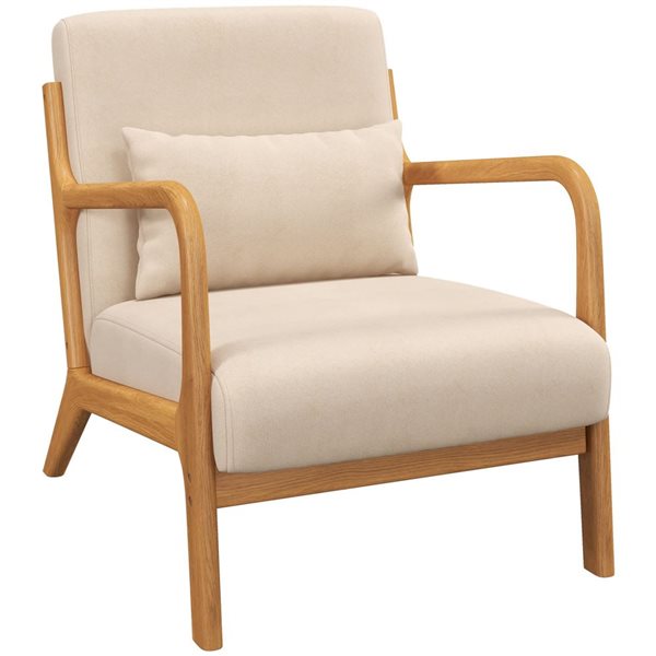 HOMCOM Fabric Thick Padding Accent Velvet Armchair w/ Wooden Legs - Beige