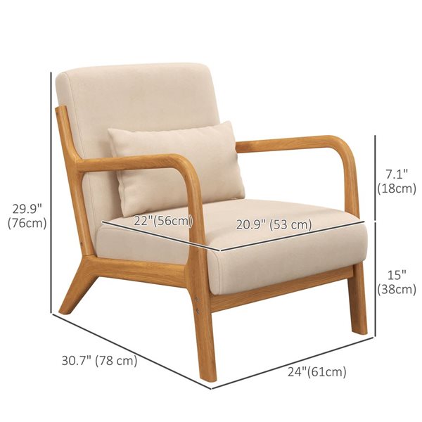 HOMCOM Fabric Thick Padding Accent Velvet Armchair w/ Wooden Legs - Beige