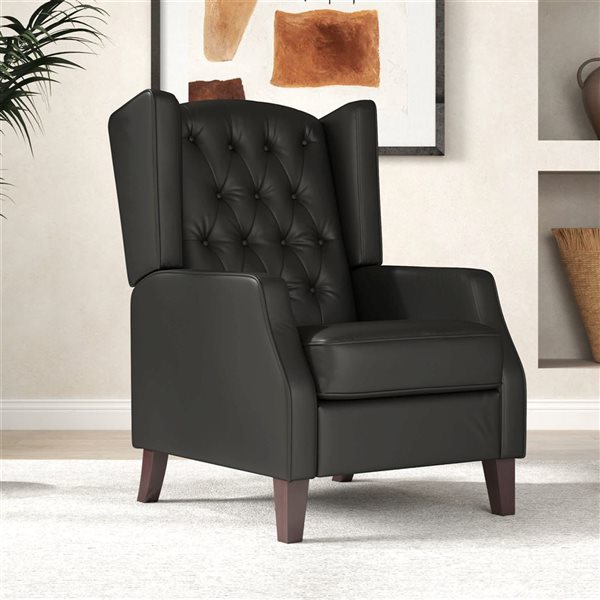 HOMCOM Button Tufted Faux Leather Accent Armchair - Black