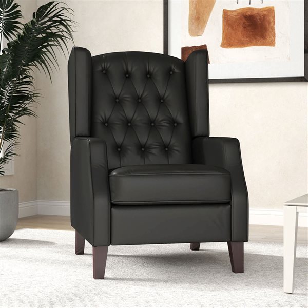HOMCOM Button Tufted Faux Leather Accent Armchair - Black