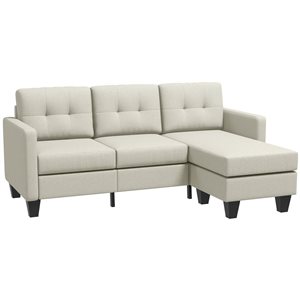 HOMCOM 3-Seater Tufted Linen Sectional Sofa Couch with Ottoman - Beige
