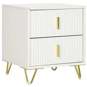 HOMCOM Nightstand Bedside Table w/ 2 Drawers and Metal Legs - White