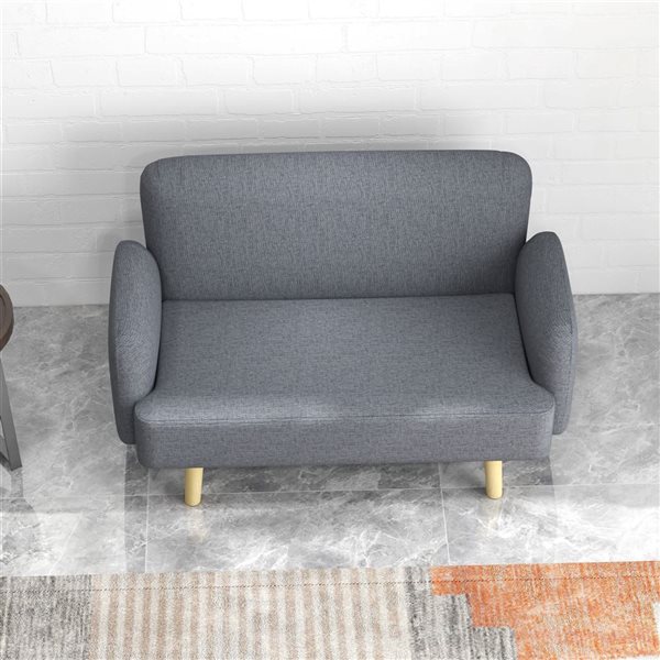 HOMCOM 2-Seater Sofa Couch with 8.3-in Thick Velvet Padding and Wood Legs - Grey