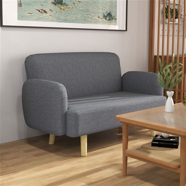 HOMCOM 2-Seater Sofa Couch with 8.3-in Thick Velvet Padding and Wood Legs - Grey