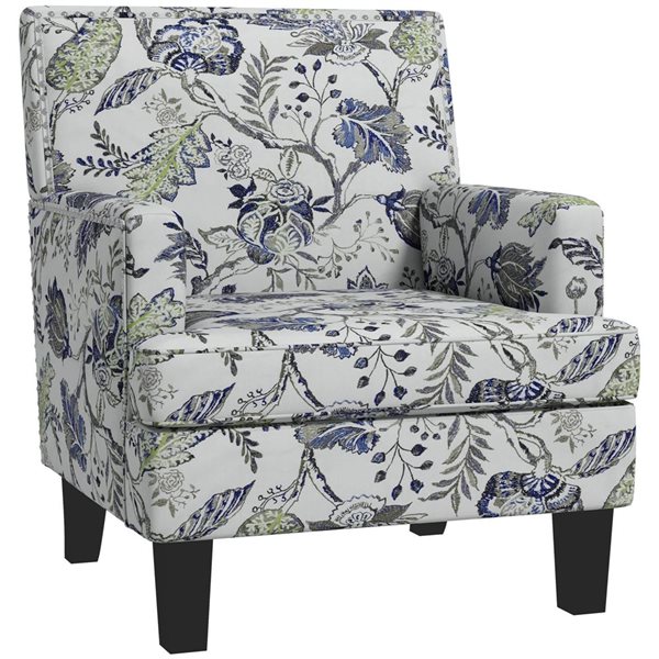 HOMCOM Modern Accent Chair with Linen Floral Pattern Nailhead Trim - Multicolour