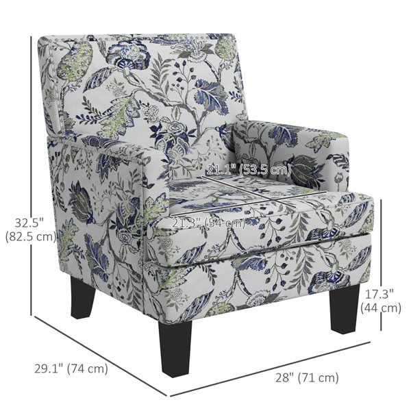 HOMCOM Modern Accent Chair with Linen Floral Pattern Nailhead Trim - Multicolour