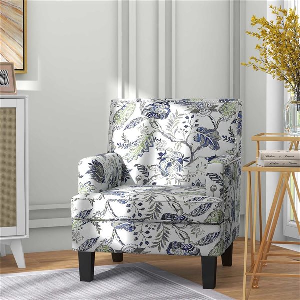 HOMCOM Modern Accent Chair with Linen Floral Pattern Nailhead Trim - Multicolour