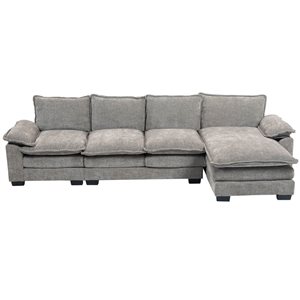HOMCOM Chenille L-shaped Sofa Couch with Lounge Chair - Grey