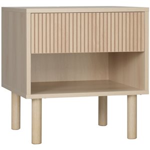 Table de chevet HOMCOM en composite bois naturel 19 p. x 20 h. x 19 po l. avec tiroir et tablette ouverte