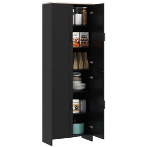 HOMCOM Black Composite 12 D x 67 H x 24-in W Kitchen Pantry 4-Door Storage Cabinet w/ Adjustable Shelves