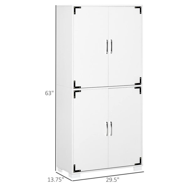 HOMCOM White Composite 14 D x 63 H x 30-in W Modern Kitchen Pantry Storage Cabinet w/ 4 Doors and Shelves