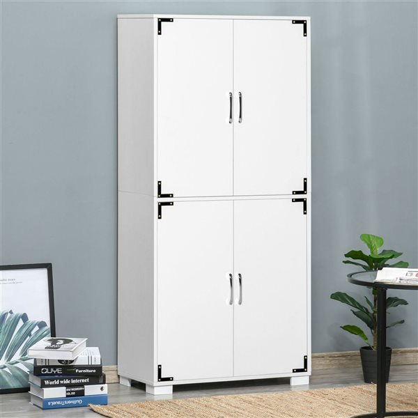 HOMCOM White Composite 14 D x 63 H x 30-in W Modern Kitchen Pantry Storage Cabinet w/ 4 Doors and Shelves