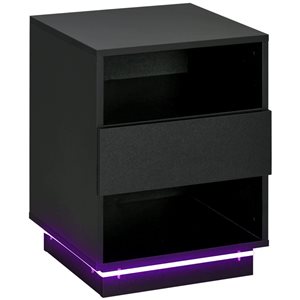 HOMCOM Black Composite 16 D x 22 H x 16-in W Nightstand w/ LED Lights and 2 Shelves
