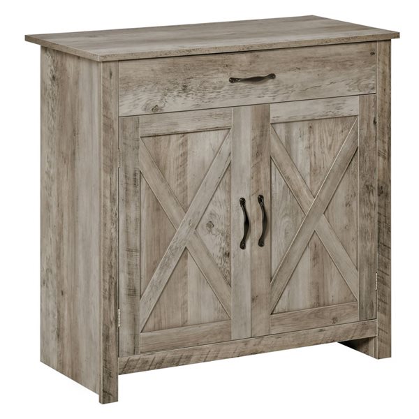 HOMCOM Ash Grey Composite 16 D x 32 H x 32-in W Farmhouse Kitchen Sideboard Buffet w/ Barn Doors