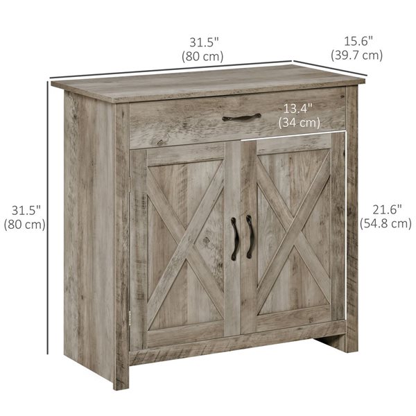 HOMCOM Ash Grey Composite 16 D x 32 H x 32-in W Farmhouse Kitchen Sideboard Buffet w/ Barn Doors