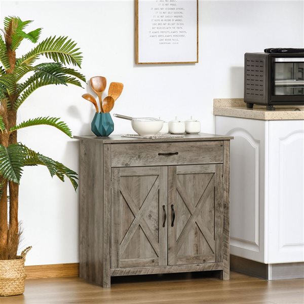 HOMCOM Ash Grey Composite 16 D x 32 H x 32-in W Farmhouse Kitchen Sideboard Buffet w/ Barn Doors