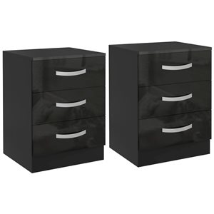 HOMCOM Set of 2 Black Composite 14 D x 22 H x 16-in W Nightstands w/ 3 High Gloss Drawers