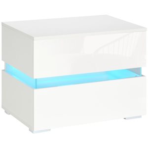 HOMCOM White Composite 15 D x 19 H x 24-in W Nightstand w/ 2 Drawers and LED Lights