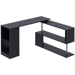 HOMCOM 55-in L-Shaped Desk 360° Rotating Corner Computer Desk for Home Office - Black
