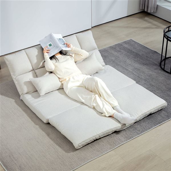 HOMCOM Adjustable Foldable Floor Sleeper Sofa w/ 2 Pillows - Cream White