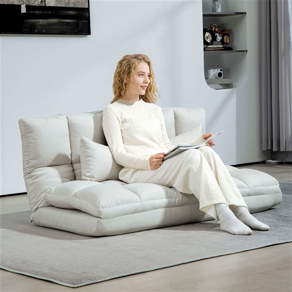 HOMCOM Adjustable Foldable Floor Sleeper Sofa w/ 2 Pillows - Cream White