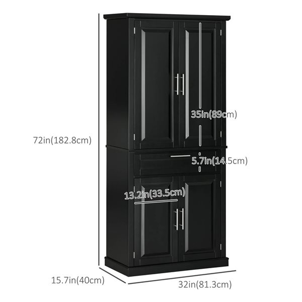 HOMCOM Black Composite 16 D x 72 H x 32-in W Kitchen Pantry Cabinet w/ Drawer and Adjustable Shelves