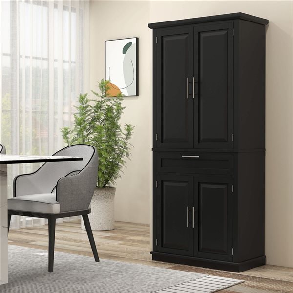 HOMCOM Black Composite 16 D x 72 H x 32-in W Kitchen Pantry Cabinet w/ Drawer and Adjustable Shelves
