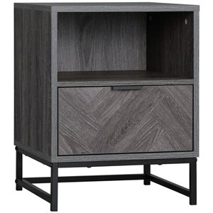 HOMCOM Grey Composite 16 D x 21 H x 16-in W Nightstand w/ Drawer and Open Shelf