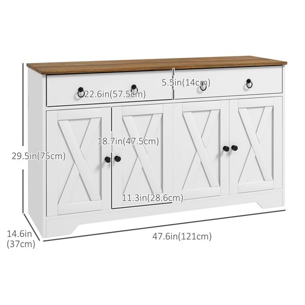 HOMCOM White Composite 15 D x 30 H x 48-in W Kitchen Sideboard w/ 2 Drawers