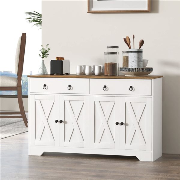 HOMCOM White Composite 15 D x 30 H x 48-in W Kitchen Sideboard w/ 2 Drawers