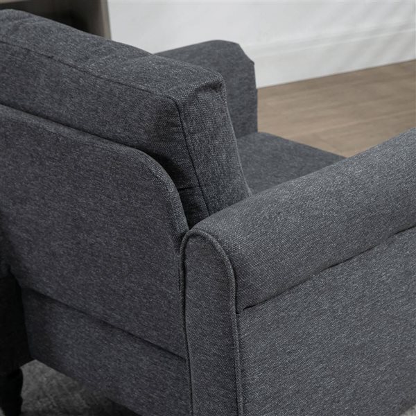 HOMCOM Vintage Accent Chenille Upholstered Armchair with Rubber Wood Legs - Dark Grey