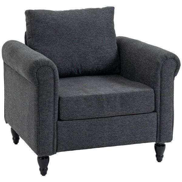 HOMCOM Vintage Accent Chenille Upholstered Armchair with Rubber Wood Legs - Dark Grey