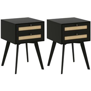 HOMCOM Set of 2 Black Composite and Rattan 16 D x 24 H x 16-in W Nightstands w/ 2 Drawers