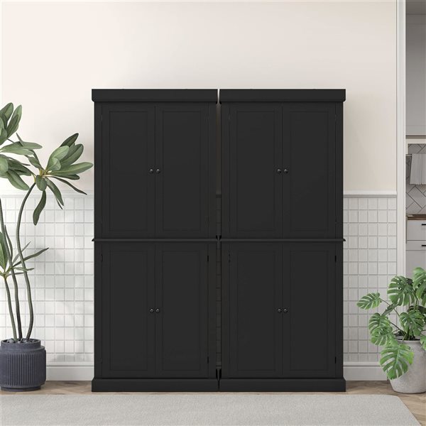 HOMCOM Black Composite 16 D x 73 H x 30-in W Freestanding Kitchen Pantry Cabinet w/ 4 Doors and Shelves