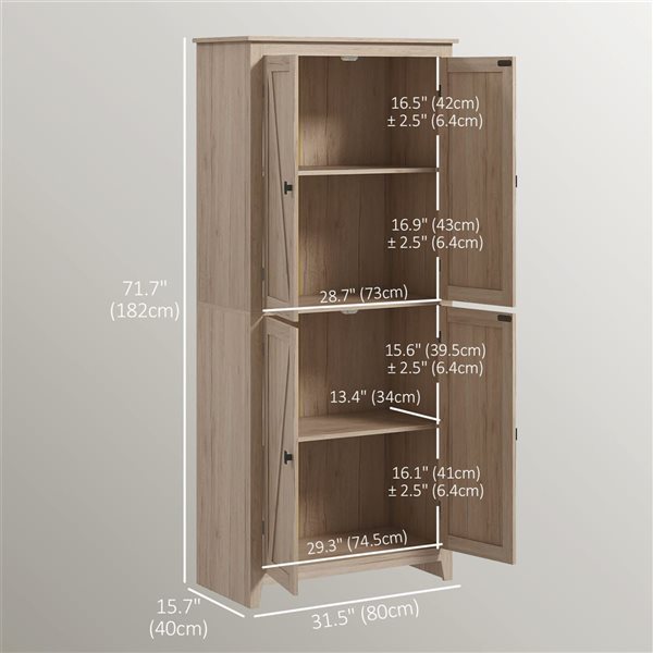 HOMCOM Natural Composite 16 D x 72 H x 32-in W Freestanding Kitchen Pantry Cabinet